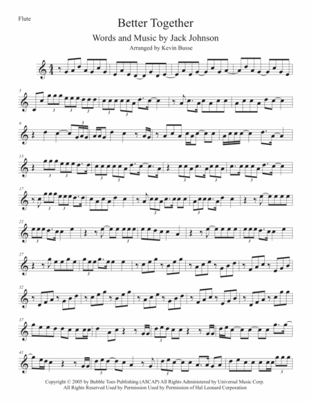 Free Sheet Music Better Together Easy Key Of C Flute