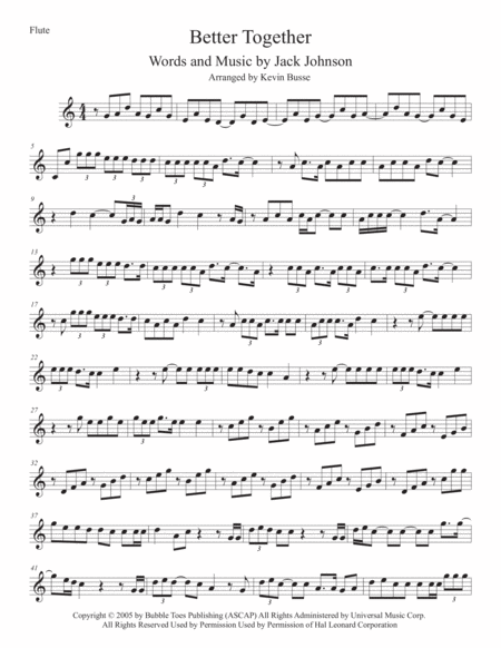 Better Together Easy Key Of C Flute Sheet Music