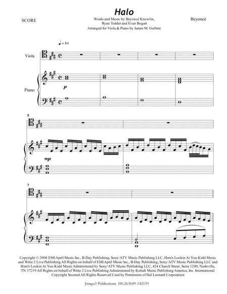 Free Sheet Music Beyonce Halo For Viola Piano