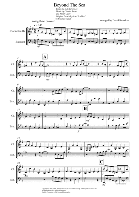 Beyond The Sea For Clarinet And Bassoon Duet Sheet Music