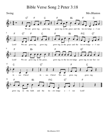 Bible Verse Song 2 Peter 3 18 Sheet Music