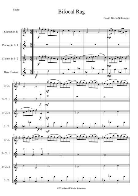 Free Sheet Music Bifocal Rag For Clarinet Quartet 1 E Flat 2 B Flats And 1 Bass