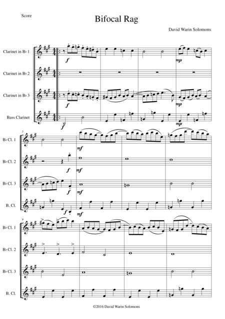 Free Sheet Music Bifocal Rag For Clarinet Quartet 3 B Flats And 1 Bass
