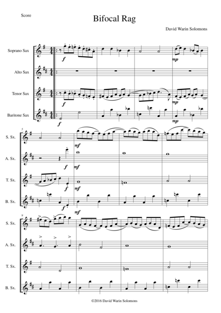 Free Sheet Music Bifocal Rag For Saxophone Quartet