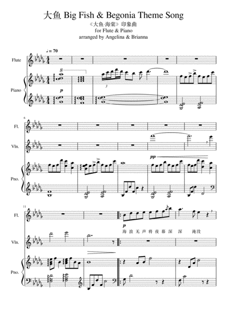 Big Fish Begonia Theme Song For Flute And Piano Sheet Music