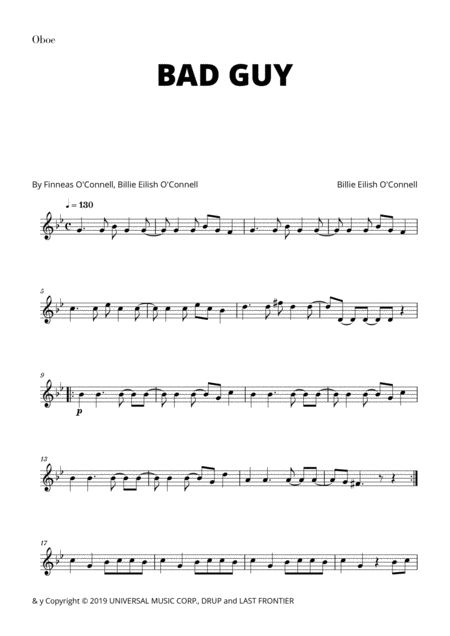 Billie Eilish Bad Guy For Oboe Sheet Music