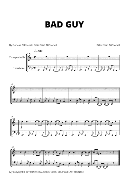 Billie Eilish Bad Guy For Trumpet And Trombone Sheet Music