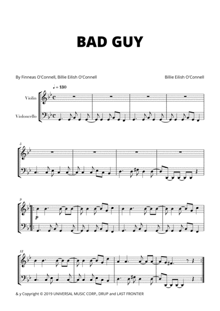 Free Sheet Music Billie Eilish Bad Guy For Violin And Cello