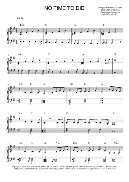 Free Sheet Music Billie Eilish No Time To Die Easy Piano Sheet