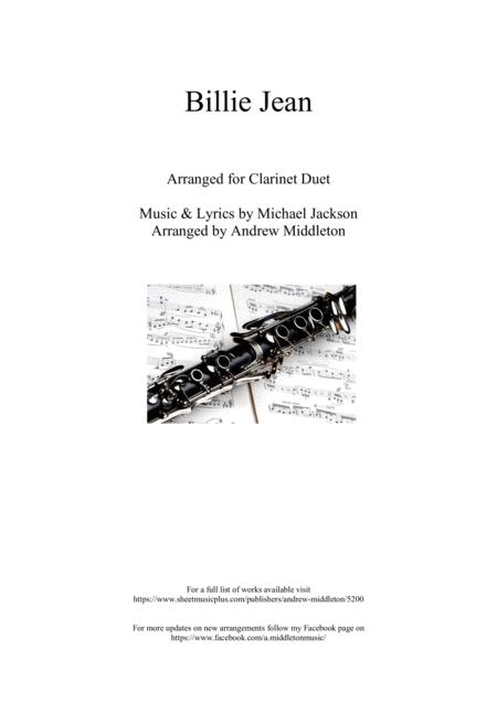 Free Sheet Music Billie Jean Arranged For Clarinet Duet