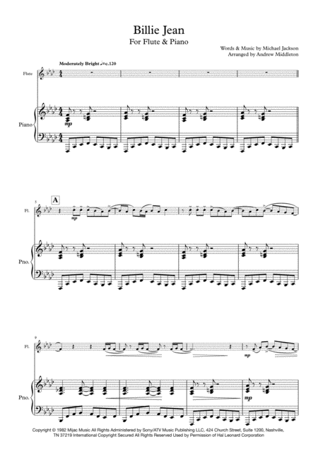 Billie Jean For Flute And Piano Sheet Music