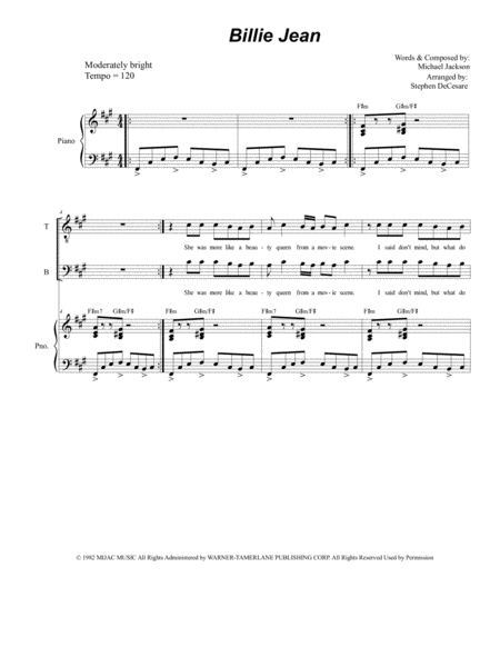 Free Sheet Music Billie Jean For Satb