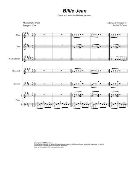 Billie Jean For Woodwind Quintet Sheet Music