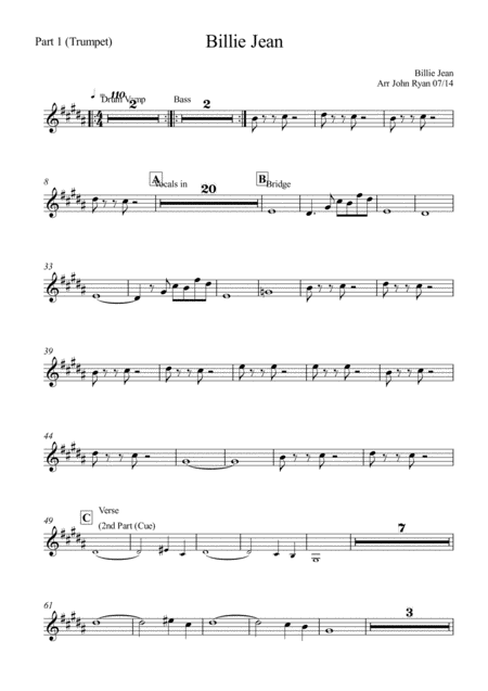 Billie Jean Wedding Band Arrangement Horns Rhythm Sheet Music