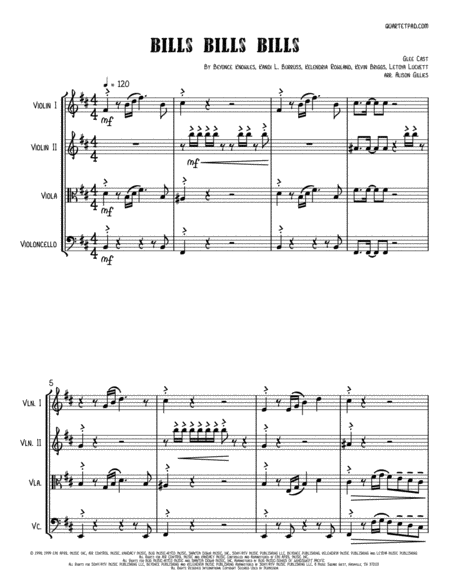 Bills Bills Bills String Quartet Sheet Music