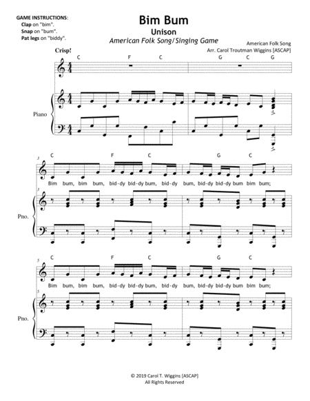 Bim Bum An American Folk Song Game Sheet Music