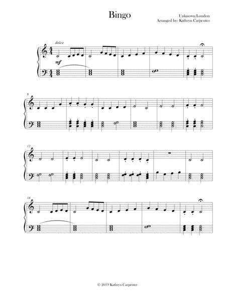 Bingo Piano Sheet Music