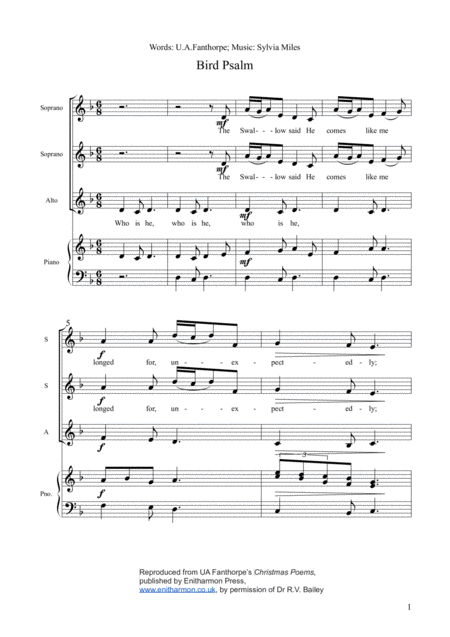 Free Sheet Music Bird Psalm