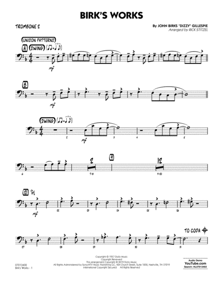 Free Sheet Music Birks Works Arr Rick Stitzel Trombone 2