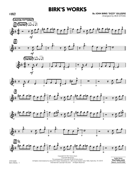 Birks Works Arr Rick Stitzel Vibes Sheet Music