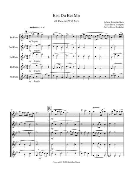 Free Sheet Music Bist De Bei Mir 5 Flutes