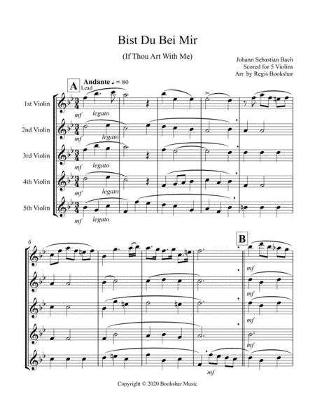 Free Sheet Music Bist Du Bei Mir 5 Violins