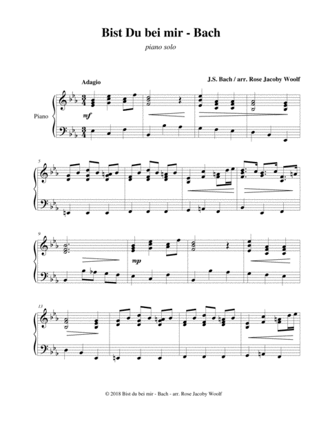 Bist Du Bei Mir Bach Piano Solo Sheet Music