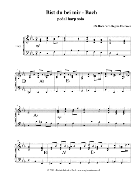 Free Sheet Music Bist Du Bei Mir Pedal Harp Solo