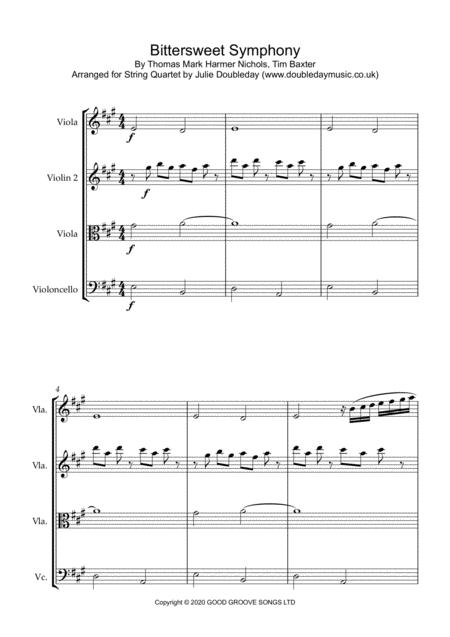 Bittersweet Symphony For String Quartet Sheet Music