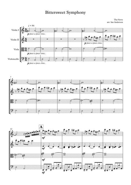 Bittersweet Symphony String Quartet Sheet Music