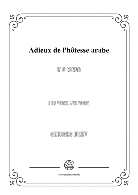 Bizet Adieux De L Htesse Arabe In D Minor For Voice And Piano Sheet Music