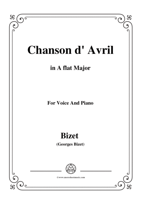 Free Sheet Music Bizet Chanson D Avril In A Flat Major For Voice And Piano