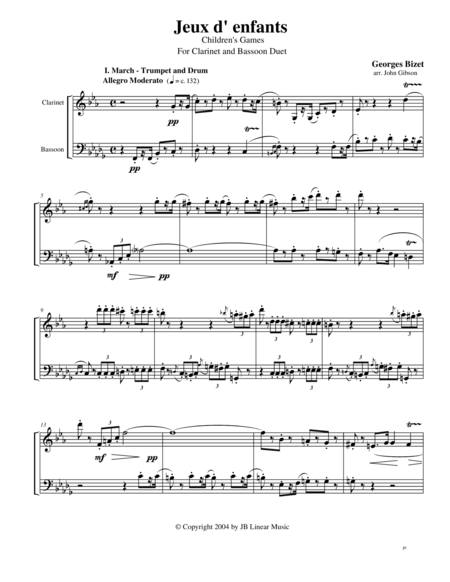 Bizet Childrens Games For Clarinet And Bassoon Duet Sheet Music