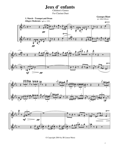 Free Sheet Music Bizet Childrens Games For Clarinet Duet