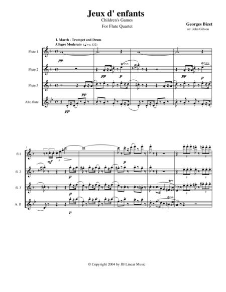Free Sheet Music Bizet Childrens Games For Flute Quartet