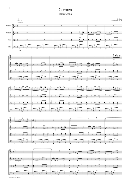 Free Sheet Music Bizet Habanera From Carmen For String Quartet Cb102