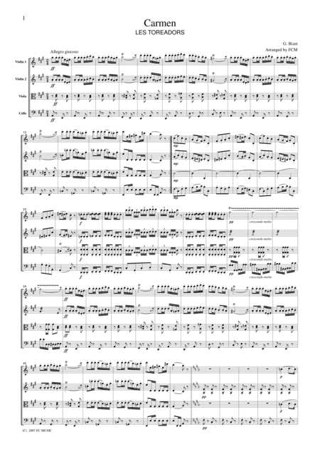 Bizet Les Toreadors From Carmen For String Quartet Cb103 Sheet Music