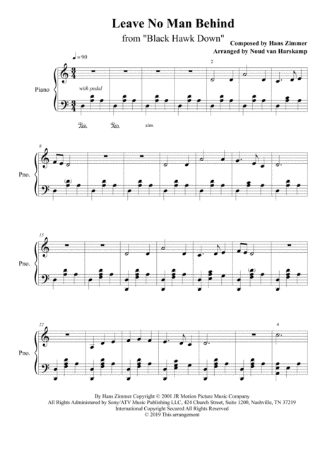 Black Hawk Down Leave No Man Behind Piano Solo Sheet Music