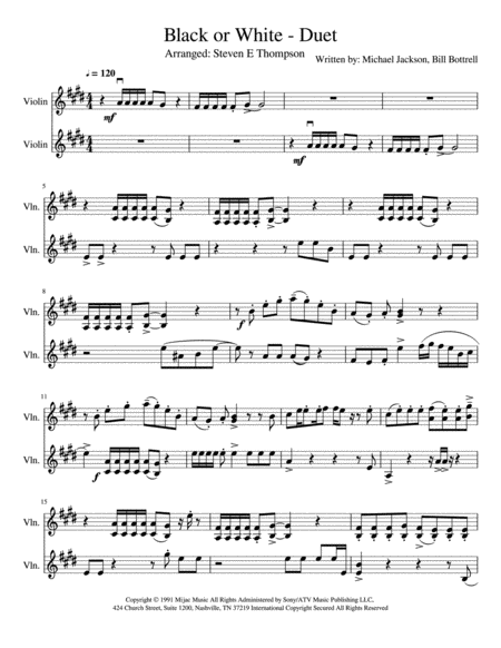 Free Sheet Music Black Or White Duet