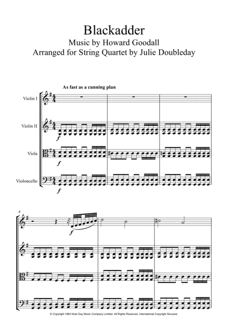 Blackadder Theme For String Quartet Score And Parts Sheet Music