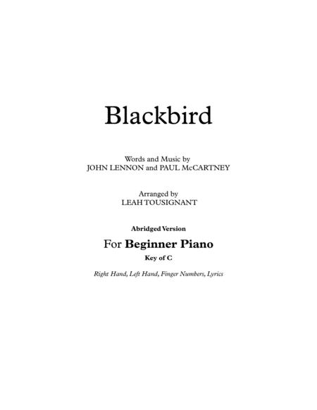 Blackbird Beginner Piano Sheet Music