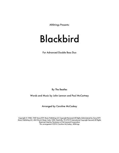 Blackbird Double Bass Duet Sheet Music