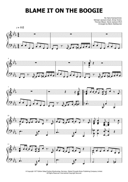 Blame It On The Boogie Piano Solo Sheet Music