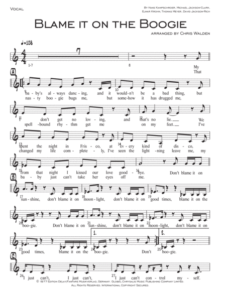 Blame It On The Boogie Rhythm 5 Horns Sheet Music