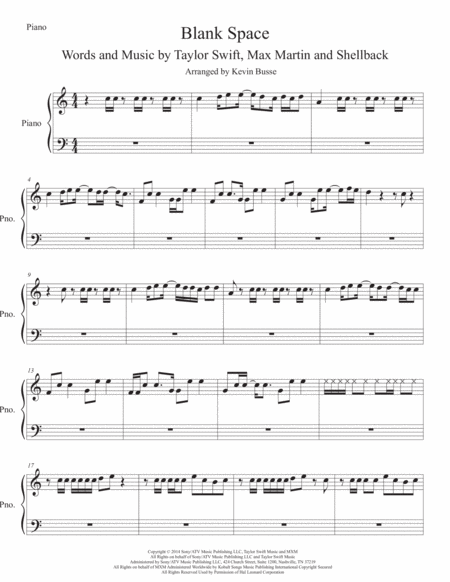 Free Sheet Music Blank Space Easy Key Of C Piano