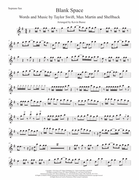 Blank Space Original Key Soprano Sax Sheet Music