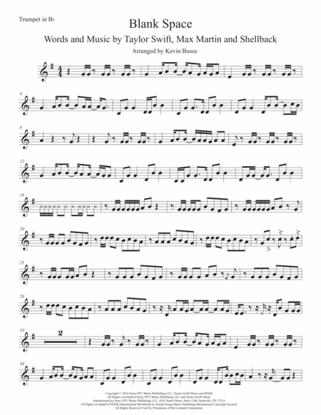 Blank Space Original Key Trumpet Sheet Music