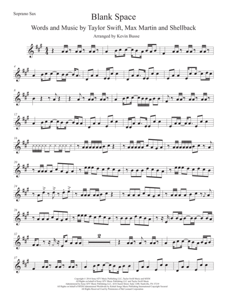 Free Sheet Music Blank Space Soprano Sax