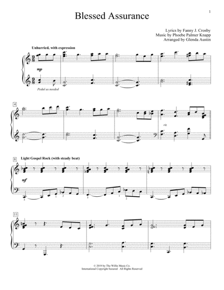 Free Sheet Music Blessed Assurance Arr Glenda Austin