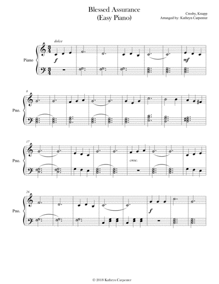 Free Sheet Music Blessed Assurance Easy Piano